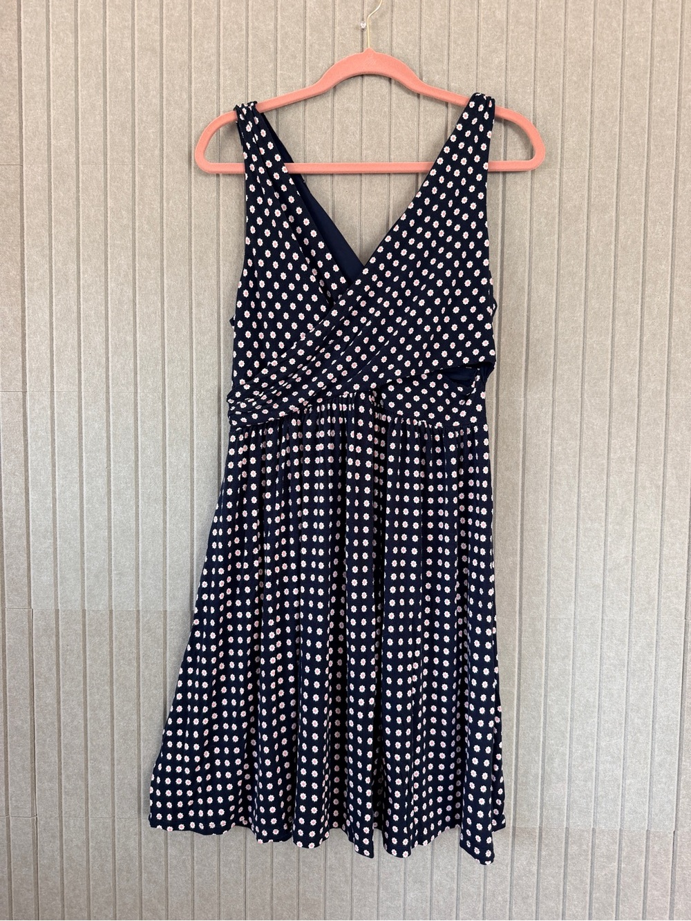 LOFT Navy and White Polka Dot Midi Dress